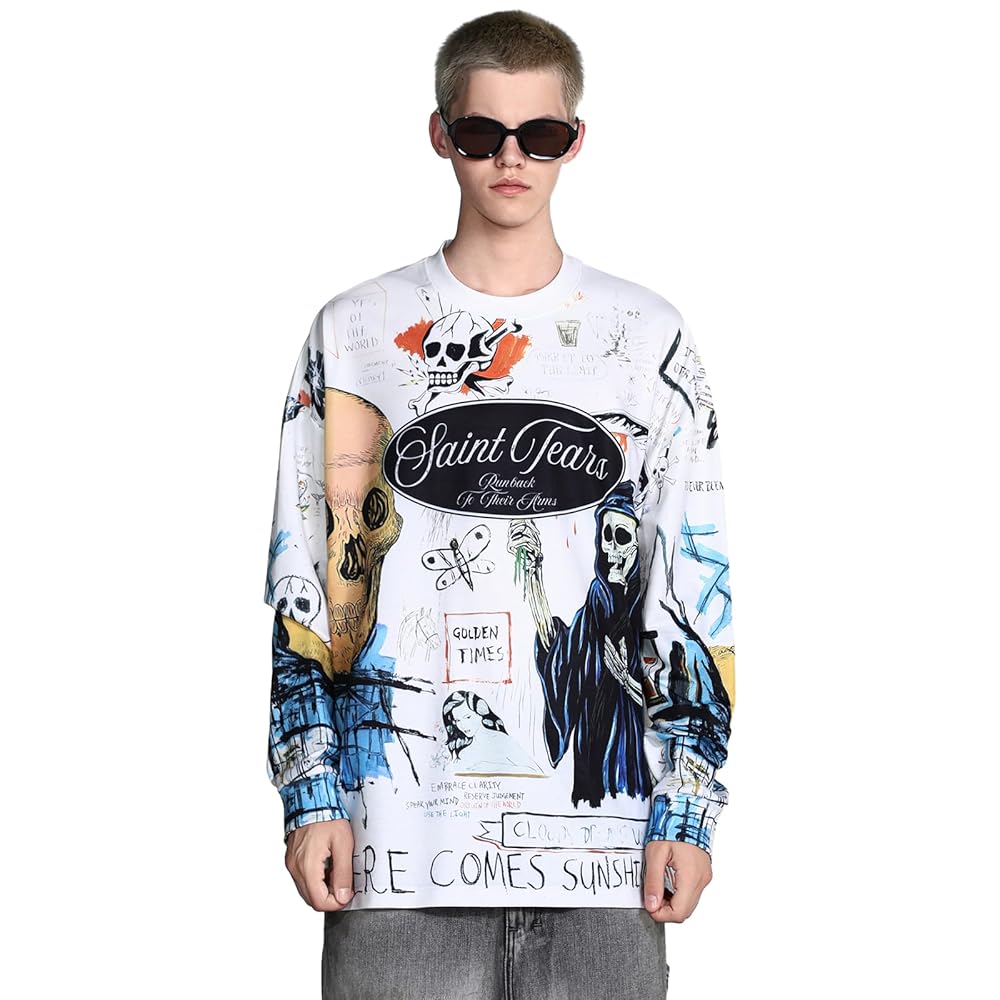 Saint Vintage Long Sleeve Crewneck Graphic Tee Casual